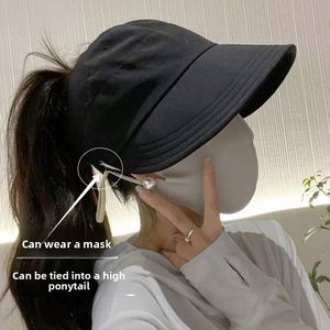Chapeau d'été à visière style Lu Si, avec support pour masque, séchage rapide, en polyester/nylon, à large bord, protection solaire, fin, demi-chapeau. - Product Image 3