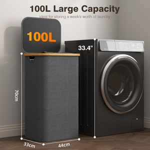 Cesto Portabiancheria Grande con Manici in Bambù, Cesto Portabiancheria da 100L con Coperchio, Cesto per Vestiti con Sacca Rimovibile - Product Image 2