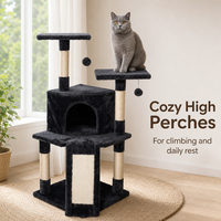 Arbre à chat en bois en gros avec tissu pelucheux, griffoir en sisal, condo fermé pour chat et tapis/rampe en sisal pour grands chats
