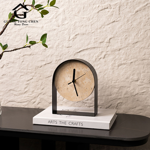 Décoration de salon de luxe, décoration d'intérieur, ornement d'horloge en pierre de grotte en métal - Product Image 3