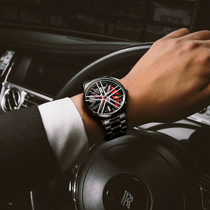 นาฬิกาข้อมือดีไซน์เฉพาะสำหรับผู้ชาย รุ่นกันน้ำ ตัวเรือนโลหะผสมขนาด 42 มม. หน้าปัดลายล้อรถ พร้อมเข็มบอกเวลา ระบบควอตซ์ เครื่อง SEIKO สายสแตนเลส ส่งแบบดรอปชิปปิ้ง - Product Image 4