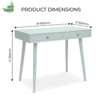 Bureau d'écriture moderne en bois écologique bleu mat avec deux tiroirs de rangement et pieds coniques pour chambre et bureau à domicile