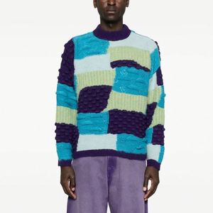 Suéter de algodón de manga larga de punto para hombre, personalizado, de alta calidad y a la moda, con empalme cuadrado, color bloqueado - Product Image 1