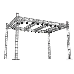 Sistema di illuminazione a led con piattaforma a traliccio per palchi a parete a terra in alluminio con display a traliccio con concerto sul tetto all'aperto