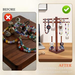 Wooden Baseball <b>Necklace</b> Rack <b>Ring</b> Display Stand 3 Tier Desktop Jewelry Organizer Baseball Theme Storage Holder - Product Image 5