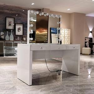 Meuble coiffeuse en bois moderne de luxe avec miroir de maquillage à lumière LED avec port USB Meuble coiffeuse 3 tiroirs pour chambre à coucher - Product Image 5