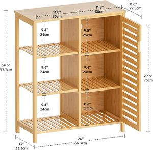 Mobiletto da <span class=keywords><strong>Bagno</strong></span> in Bambù con Anta e 3 Ripiani Aperti, Armadietto Laterale Autoportante per Cucina - Product Image 5
