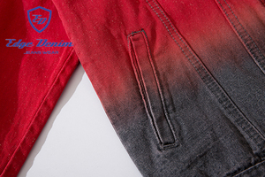 Edge Denim OEM China Factory Supplier Fashion Long Sleeve Red <strong>Colar</strong> Tie Dye Denim <strong>Jacket</strong> for Men - Product Image 3