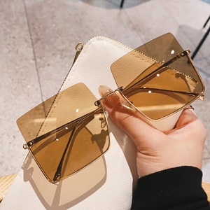 New Fashion Half Frame Square <strong>Sunglasses</strong> <strong>Women</strong> Vintage Alloy Oversize Gradient <strong>Blue</strong> Yellow UV400 Lightweight Custom Logo Elegant - Product Image 4