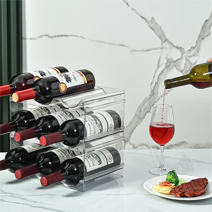Neuer Klarer Stapelbarer Arbeitsplatte Kühlschrank Weinflasche-organisator Regal Wasserflasche Organizer Becherhalter Für Wein Und Getränke Flaschen