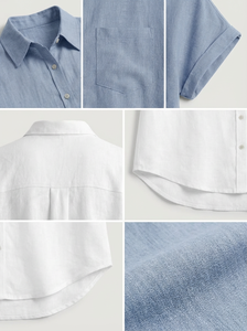 Camicia <span class=keywords><strong>da</strong></span> lavoro Casual <span class=keywords><strong>da</strong></span> <span class=keywords><strong>donna</strong></span> in lino 100% sostenibile oversize con colletto solido a maniche corte ecologica <span class=keywords><strong>Online</strong></span> all'ingrosso - Product Image 6