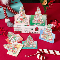 Kartu Ucapan Selamat Natal Lipat dengan Gambar Kartun Hewan dan Pohon, Bentuk Die-cut, dari Kertas, untuk Hadiah Natal