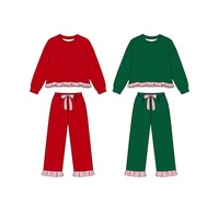 Herfstsetje voor peuters, tweedelig, effen longsleeve trui, geruite broek met ruffles, aangepaste logo kinderkleding, casual sportkledingset