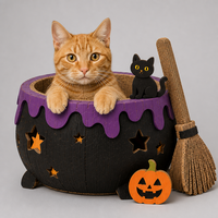 Maison pour chat en carton ondulé, lit rond pour chat en forme de chaudron de sorcière, griffoir avec supports latéraux