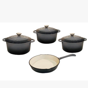 Cast Iron Enameled Cookware Set 7 Piece Non Stick Oven Safe Frying Pan <b>Saucepan</b> Kitchen Cooking Set - Product Image 5