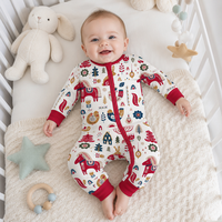 Combinaison pour garçon, motif dinosaure, rayures rouges, combinaison bébé à manches longues, fermeture éclair, pyjama pour nourrisson, vêtements de nuit en bambou