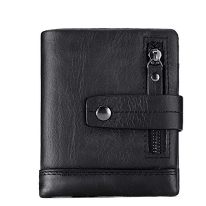 <span class=keywords><strong>Porte</strong></span>-cartes à trois volets en cuir véritable pour hommes, portefeuille mince vintage, poche à <span class=keywords><strong>monnaie</strong></span>, 10 cartes - Product Image 3