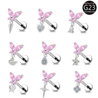 Anting Gantung Korea Model Kupu-kupu untuk Wanita, Anting Hidung Titanium Helix dengan Zirkon, Perhiasan Tindik Modis