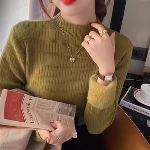 สเวตเตอร์คอตั้งสีทึบสำหรับผู้หญิงเสื้อถักเสื้อสเวตเตอร์ลำลองทรงสลิมฟิตให้ความอบอุ่นสำหรับผู้หญิง - Product Image 6