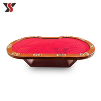 Table de poker Texas Hold'em professionnelle YS avec base polygonale - Table ovale de casino de 270 cm avec tiroir de rangement et tapis rouge