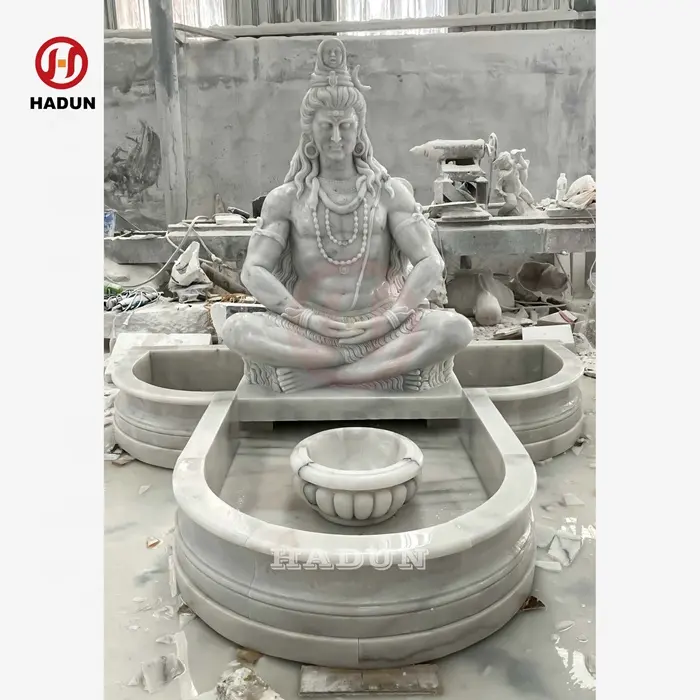 Mão Esculpida Modern Garden Decor Pedra Mármore Branco Estátua Lord Shiva Fonte De Água