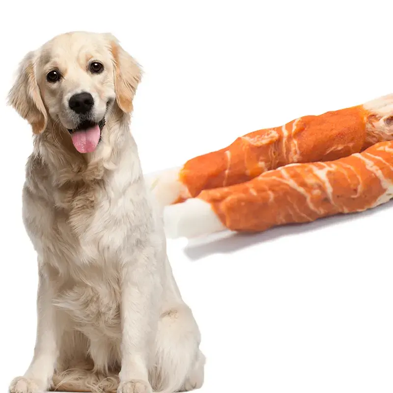 Manufacturer Custom Pet Chew Stick OEM Package Cowhide Rawhide Salmon Flavor Dog Sticks Dental Chew For Dog