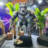 Sculpture de tigre blanc futuriste en armure, modèle d'animal méca animatronique grandeur nature pour spectacle commercial et décoration d'événements