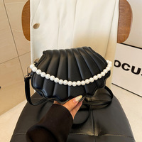 Tas Selempang Wanita 2025 Grosir Fashion Sequin Shell, Tas Bahu Rantai Kulit PU, Tas Mini Sederhana Warna Solid