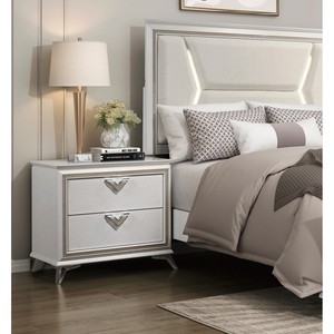 Antique White Nightstand 2 <b>Drawers</b> <b>Storage</b> Modern Luxury Bedroom Furniture 1pc - Product Image 1