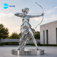 Grande statue de Diane Armente en acier inoxydable avec miroir bleu, déesse archer, sculpture de jardin extérieur, décoration paysagère en métal