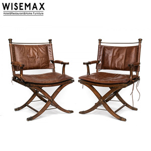 WISEMAX FURNITURE Italian Style <b>Vintage</b> Design Solid Wood Frame Leather <b>Chair</b> Dining Camping <b>Chair</b> for Cafe Hotel Restaurant - Product Image 3