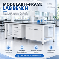 Système complet de mobilier de laboratoire modulaire avec bancs d'îlot en H, armoires, équipements et conception de projets sur mesure