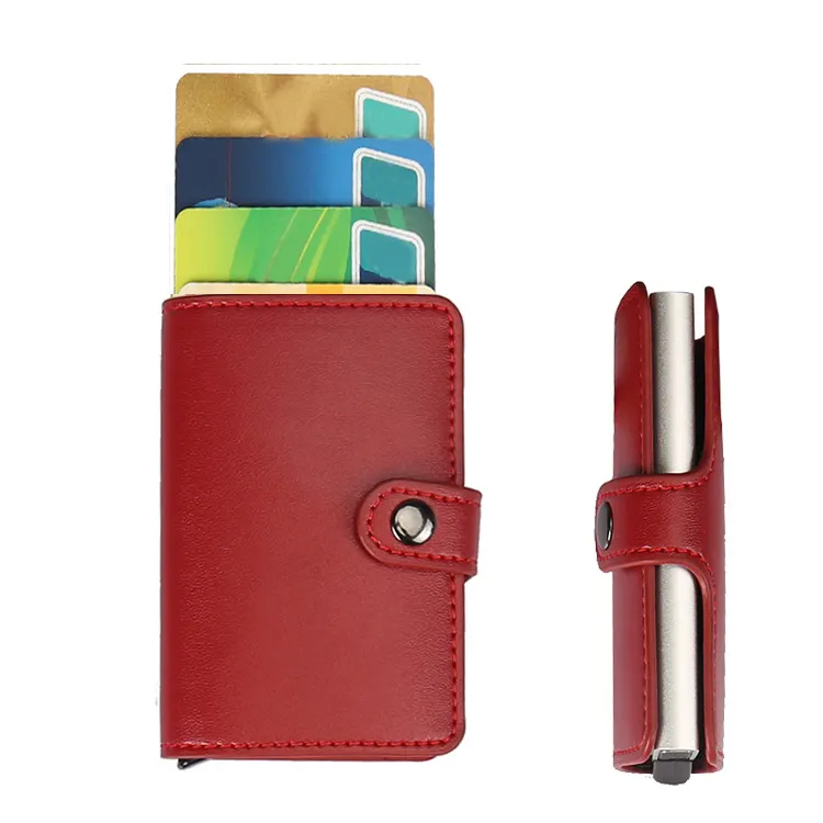 leather pop up business card holder case popular wallet for men