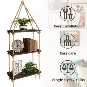 Présentoir de fleurs en métal à 5 niveaux pour décoration de la maison étagère murale flottante en bois <span class=keywords><strong>avec</strong></span> jeu de cordes - Product Image 4