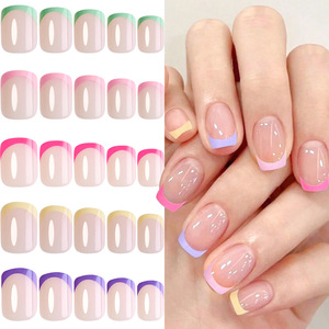 120 faux ongles courts carrés à presser, multicolores, base nude, amovibles et réutilisables pour femmes, <span class=keywords><strong>manucure</strong></span> quotidienne DIY - Product Image 3