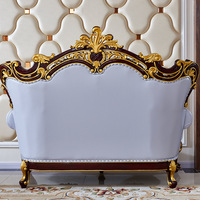 Canapé en cuir véritable de style européen, bois massif, sculptures double face, ensemble 1+2+3, suite de meubles de salon haut de gamme, antique CN