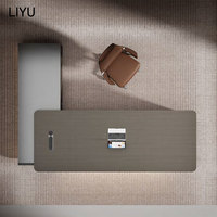 Meja Kantor Eksekutif Motif Kayu Modern dengan Kabinet Penyimpanan Aksen LED Biru untuk Manajer Direktur, Furnitur Workstation Komersial