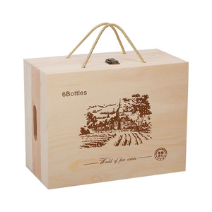 Wooden Wine Box Pine Wood 6 <b>Bottle</b> <b>Flip</b> <b>Top</b> Beverage Packaging Natural Color Rectangle Shape - Product Image 2