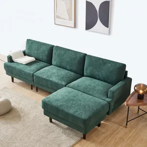 कमरे में रहने वाले इतालवी कोने सोफा सेट अनुभागीय कपड़े आधुनिक सोफा सेट गहरे हरे रंग ड्राइंग रूम एल आकार सोफे