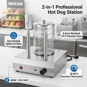 Commercial Hot Dog Warmer with 2 Bun Heating Rods & <b>Steamer</b> Cage, Stainless Steel Countertop Sausage Bun Heater for Snack Bar - Product Image 4