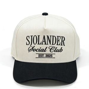 Gorra de Béisbol Bordada Personalizada de Club <span class=keywords><strong>Social</strong></span>, Gorra Trucker de Cinco Paneles con Visera Curva de Dos Tonos para Bodas, Unisex, Beige y Negro, Cierre a Presión - Product Image 1