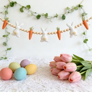 Decorazioni Pasquali per la Casa, Banner Primaverile, Ghirlanda <span class=keywords><strong>di</strong></span> Perline in Legno con Coniglietto Pasquale e Carota - Product Image 3