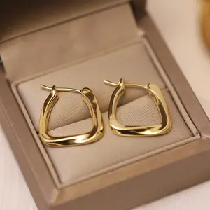 Boucles d'oreilles en plaqué or, Design Simple, pointes rondes polies, géométrie irrégulière, carré, en forme de U, à Clip, 1 paire