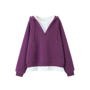 Sweat-shirt à capuche doublé polaire pour femmes, grande taille, couleur unie violette, manches raglan, style coréen ample, vêtements décontractés pour l'automne et l'hiver - Product Image 1
