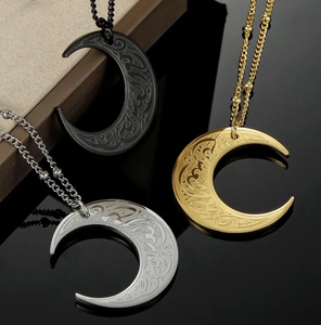 Collier Croissant <span class=keywords><strong>Reza</strong></span> en Acier Inoxydable Plaqué Or 18 carats Tendance, Anti-ternissement, Hypoallergénique, Bijoux Religieux Musulmans Arabes - Product Image 1
