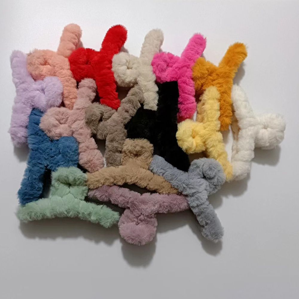 12 см женские большие заколки для волос 2022 оптом Осень Зима пушистые искусственные меховые прозрачные пластиковые резиновые заколки для густых волос