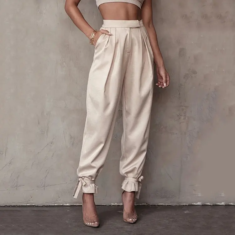 Spring And Summer Casual Trousers Women's High Waist Lace Up Pants