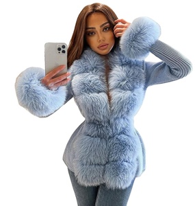 Soldes du Black Friday, QIUCHEN QC21144, manteau d'hiver pour femmes, mode, luxe, duveteux, pull en fourrure de renard amovible - Product Image 1