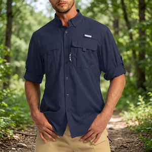 Custom Logo Printed Sun Protection Anti UV UPF 50 Quick Dry Spandex/Nylon Long Sleeve Button-Up Anti-Bacterial Fishing Shirt for - Product Image 2