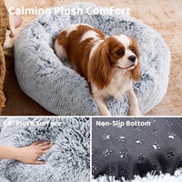 Lit pour chien et chat personnalisé, lavable, chaud, confortable, anti-anxiété, rond, moelleux, apaisant, en forme de donut, pour animaux de compagnie